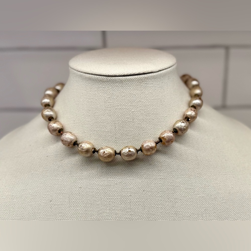 ✨ RARE ~1940’s Miriam Haskell Baroque Faux Cream Pearl 17” Necklace Signed 🌸
